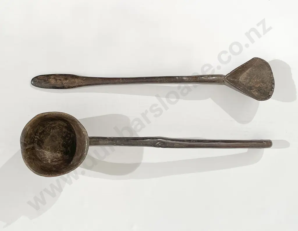 Two Rustic Chinese Wooden Ladles Image 1++