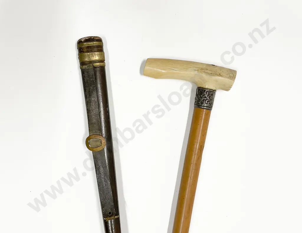 C19th Antler Handled Walking Cane Image 1++