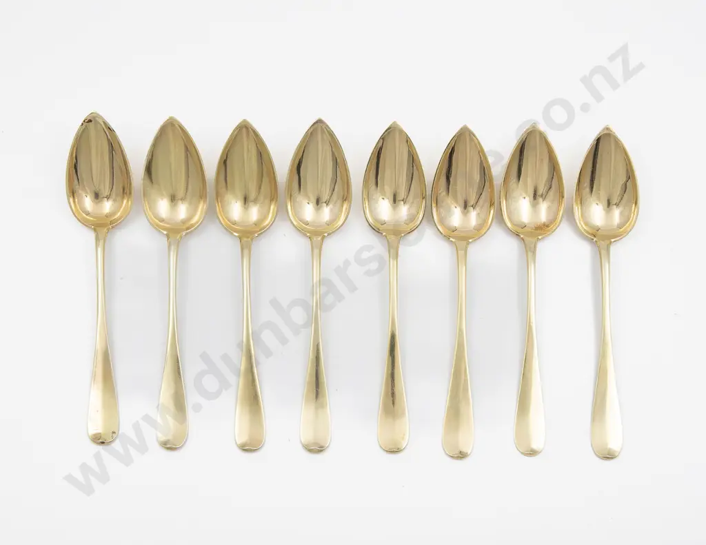 Set Of Eight European Silver Gilt Grapefruit Spoons Image 1++