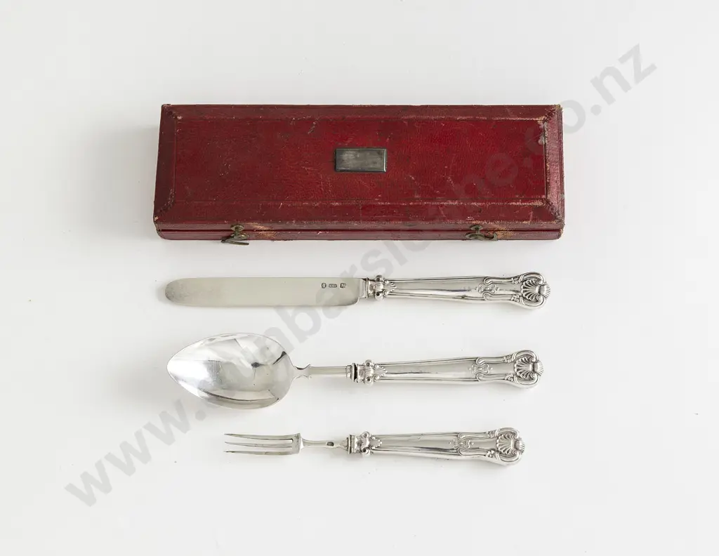 Cased Geo IV S/S 3pce Christening Set Image 1++