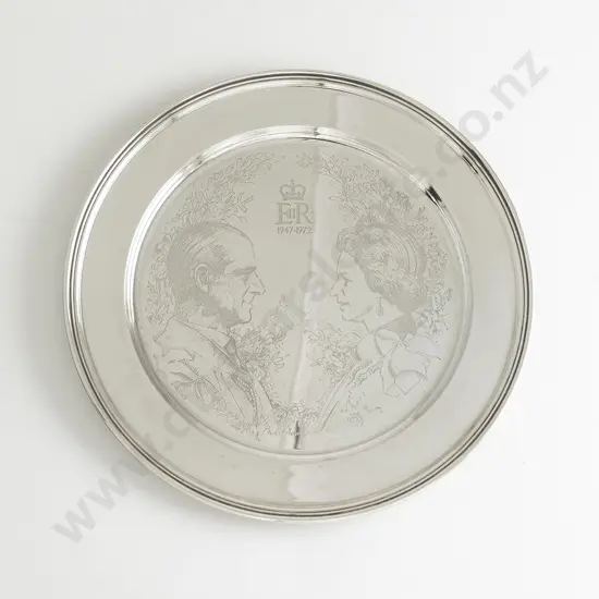 QEII S/S Commemorative Silver Wedding Plate