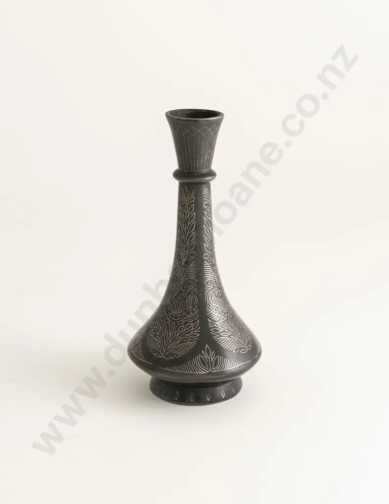 Late C19th Indian Bidriware Silver Inlaid Vase Image 1++