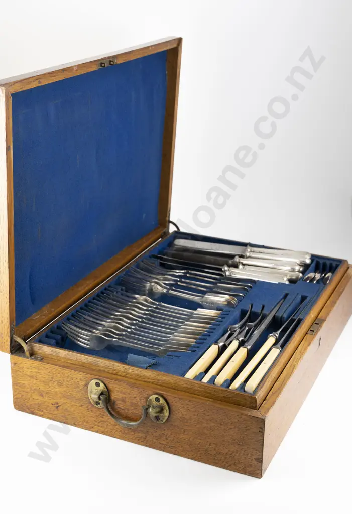 Late Vict Oak Canteen Of S/Plate Cutlery Image 1++