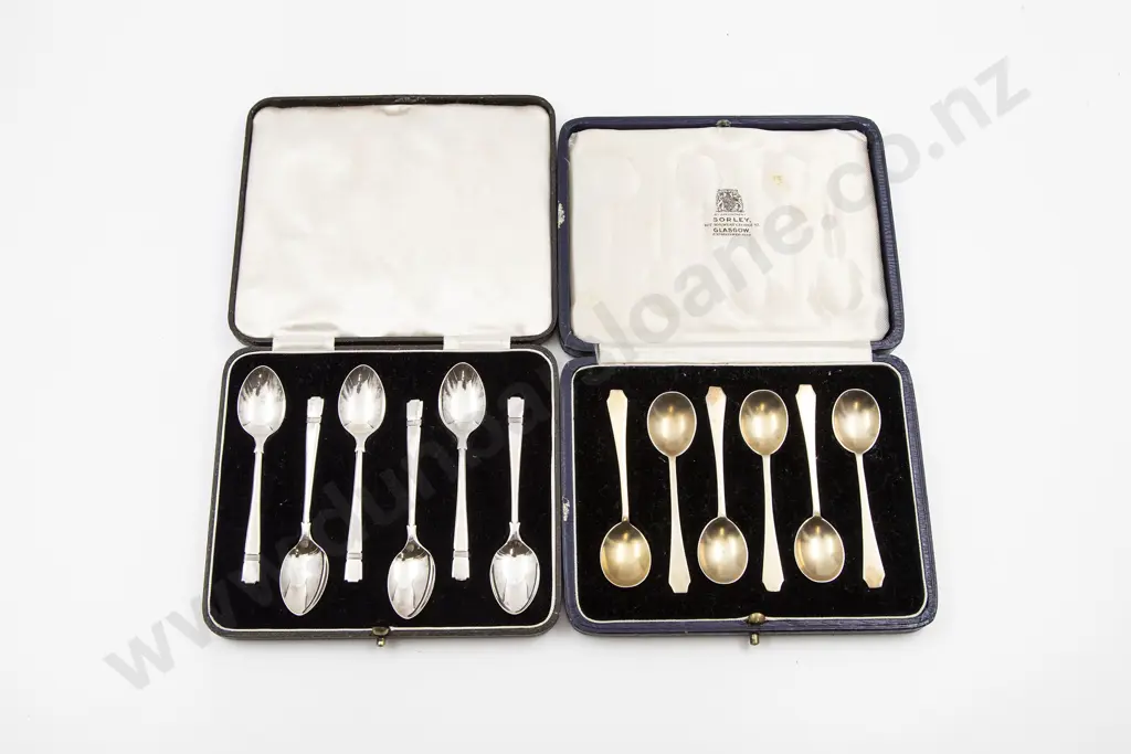 Two Cased S/S Sets Of Six Art Deco Coffee Spoons Image 1++