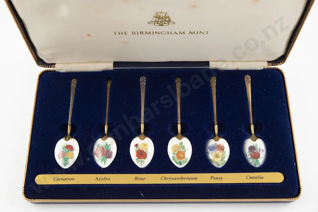 Cased Set Of 22ct gold On S/S Flower Spoons Image 1++
