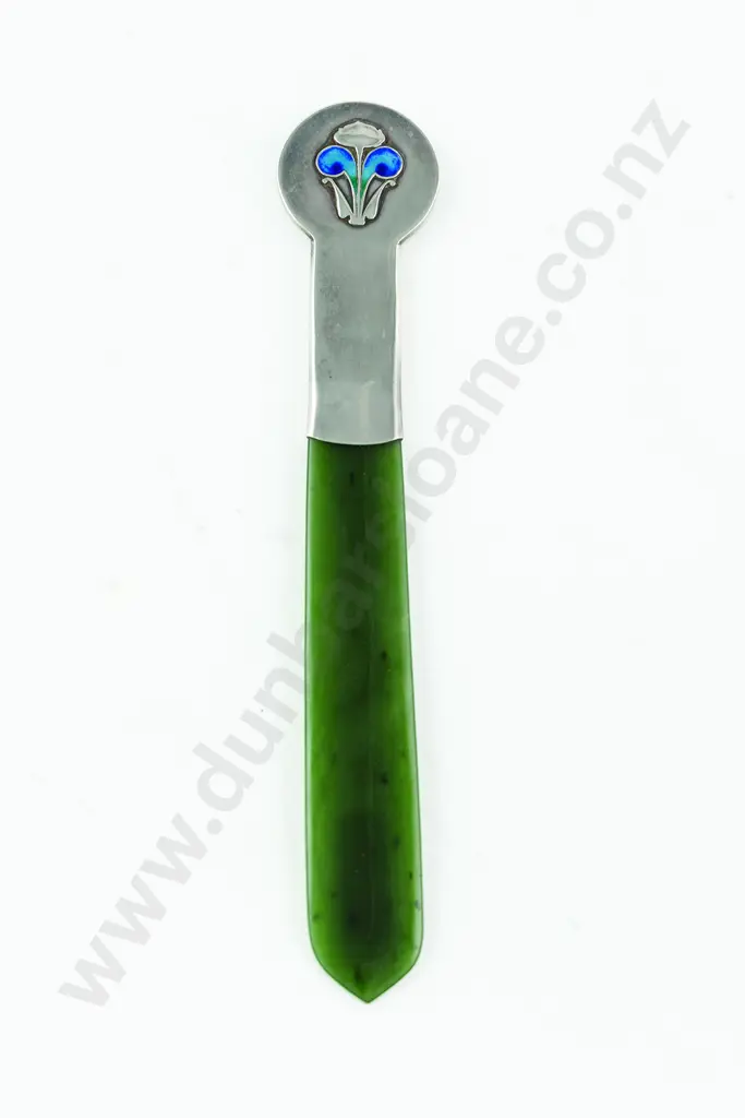 Art Nouveau Silver, Enamel & Greenstone Letter Opener In The Manner Of Liberty & Co Image 1++