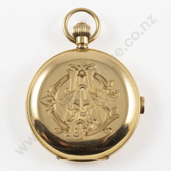 Omega 18ct Hunter Cased Lever Wind Chronograph Pocket Watch