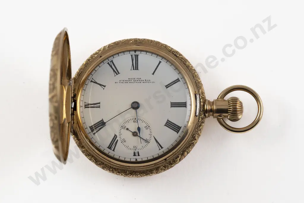Waltham for Stewart Dawson 14ct Small Hunter Cased Lever Wind Pocket Watch Image 1++