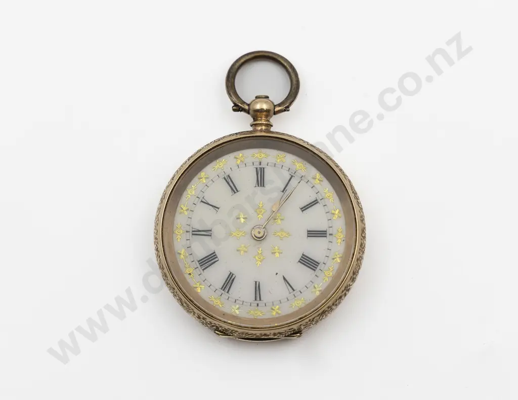 14ct Open Face Key Wind Fob Watch Image 1++