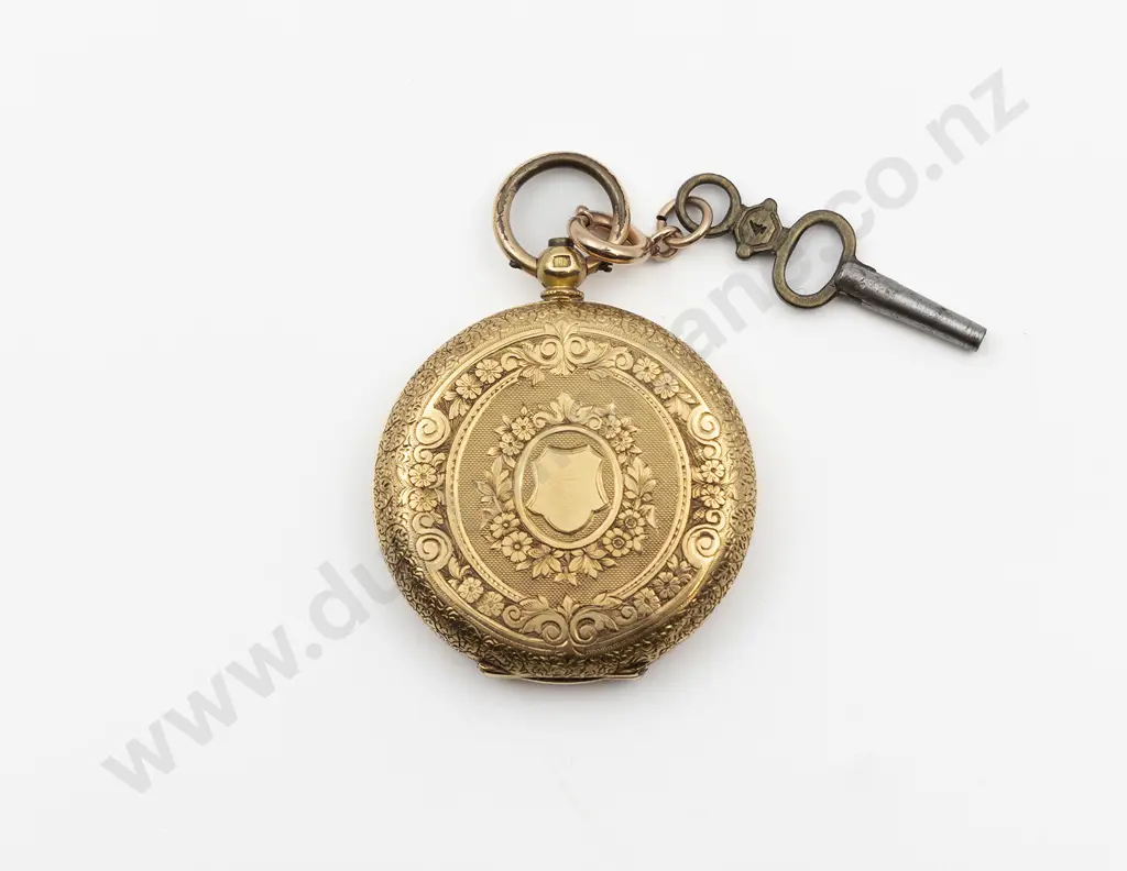 18ct Hunter Cased Key Wind Small Pocket Watch Image 1++