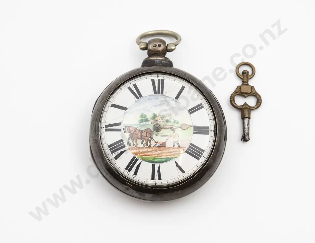 S/S Pair Cased Open Face Key Wind Pocket Watch Image 1++