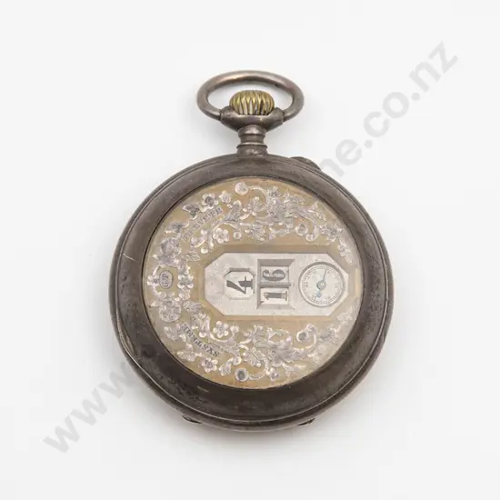 C1890 Swiss .800 Open Face Keyless Cylinder Digital Pocket Watch
