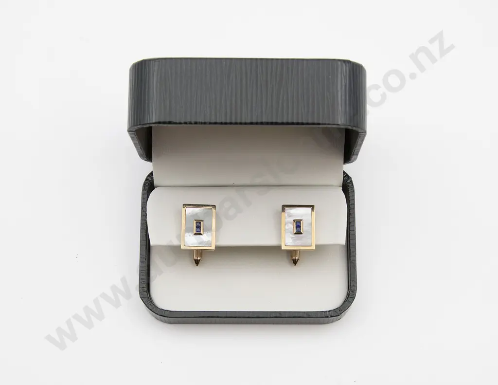Pair 9ct Sapphire and MOP Cuff Links Image 1++