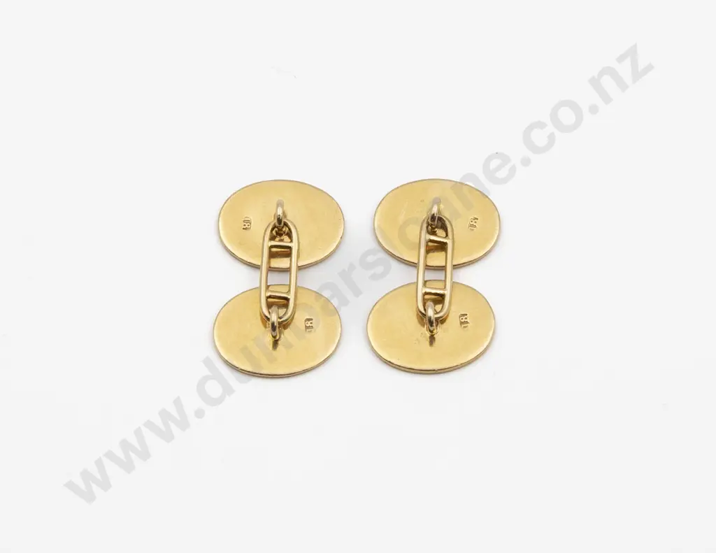 Pair 18ct Plain Oval Panel Cuff Links Image 1++