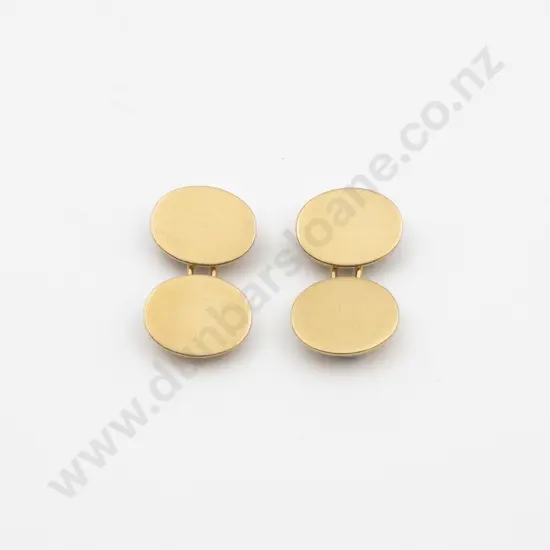 Pair 18ct Plain Oval Panel Cuff Links