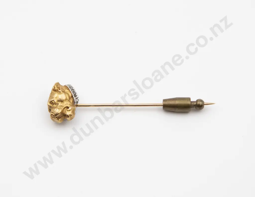 Early C20th French 14ct Bulldog Bust Stick Pin Image 1++
