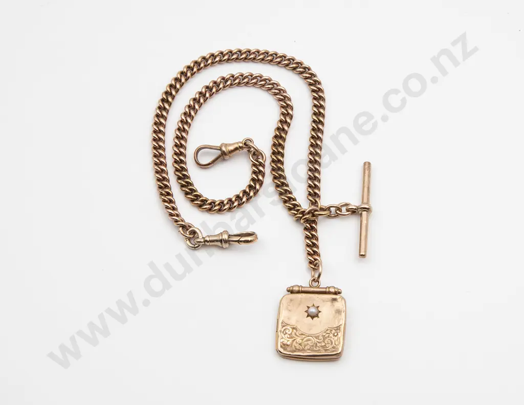 Edwardian 9ct Rose Gold Curb Link Albert Chain Image 1++