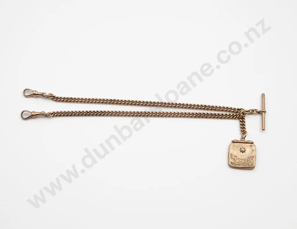 Edwardian 9ct Rose Gold Curb Link Albert Chain Image 1++