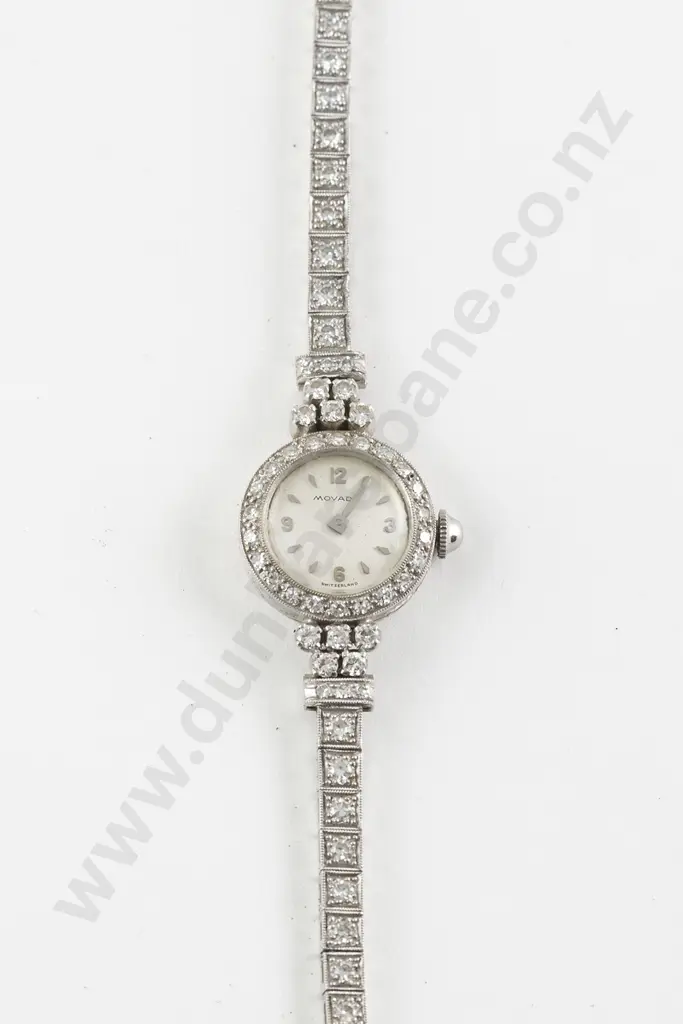Vintage Movado All Platinum and Diamond Ladies Dress Wrist Watch Image 1++