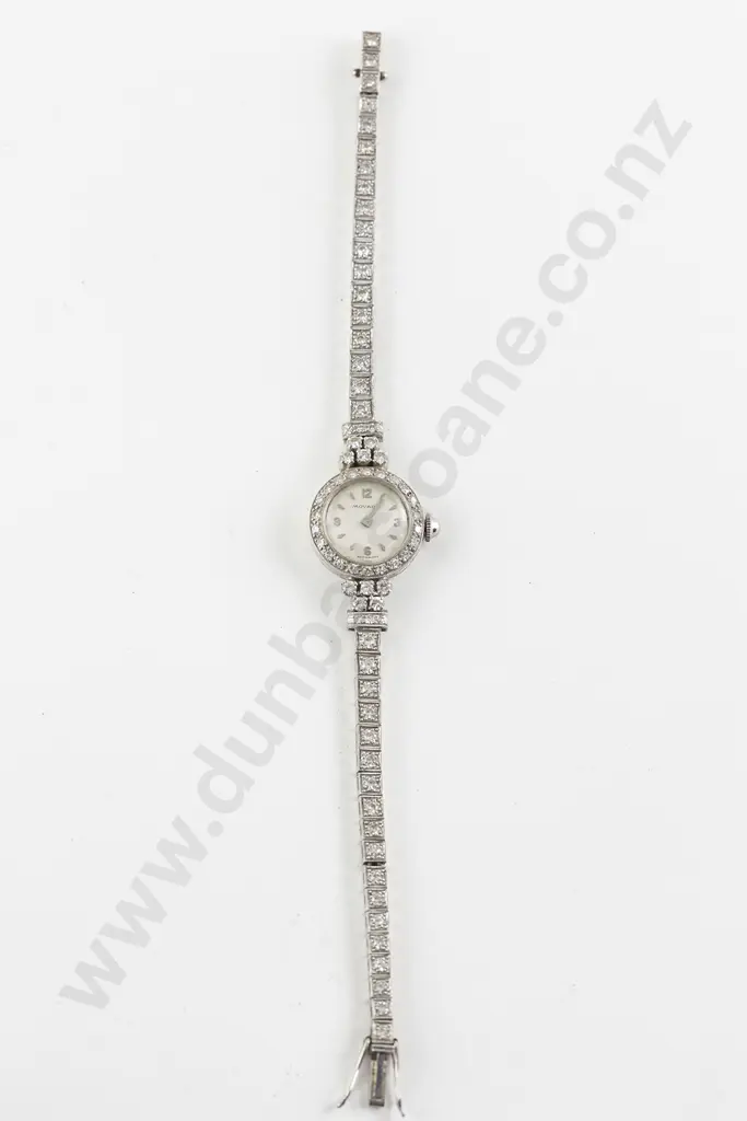 Vintage Movado All Platinum and Diamond Ladies Dress Wrist Watch Image 1++
