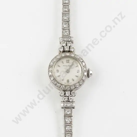 Vintage Movado All Platinum and Diamond Ladies Dress Wrist Watch