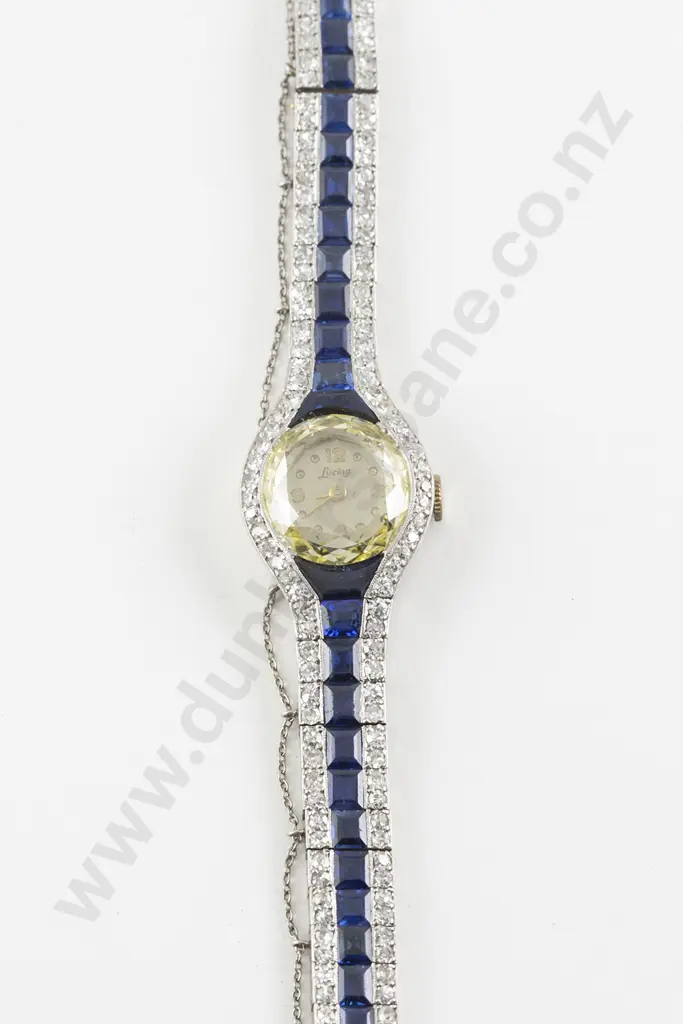C1930's Art Deco All Platinum Sapphire and Diamond Ladies Dress Wrist Watch Image 1++