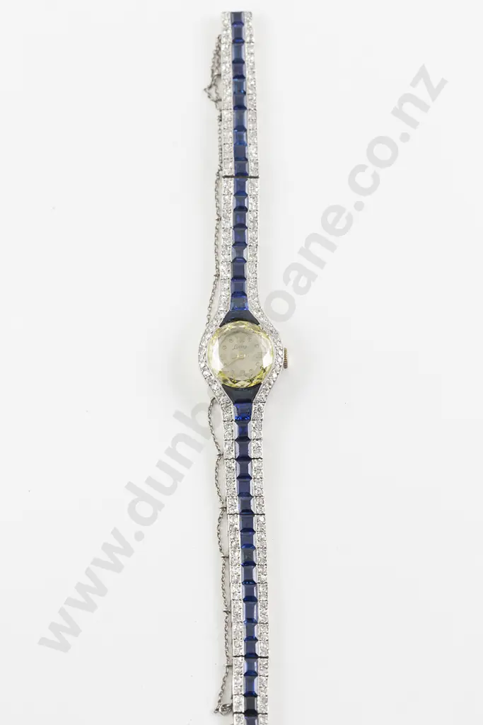 C1930's Art Deco All Platinum Sapphire and Diamond Ladies Dress Wrist Watch Image 1++