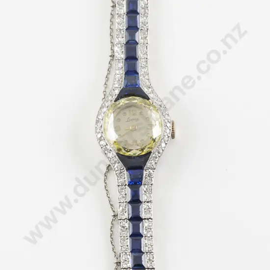 C1930's Art Deco All Platinum Sapphire and Diamond Ladies Dress Wrist Watch