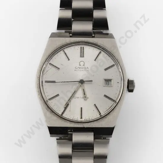 Vintage Omega Geneve Automatic Gents All Stainless Steel Wrist Watch