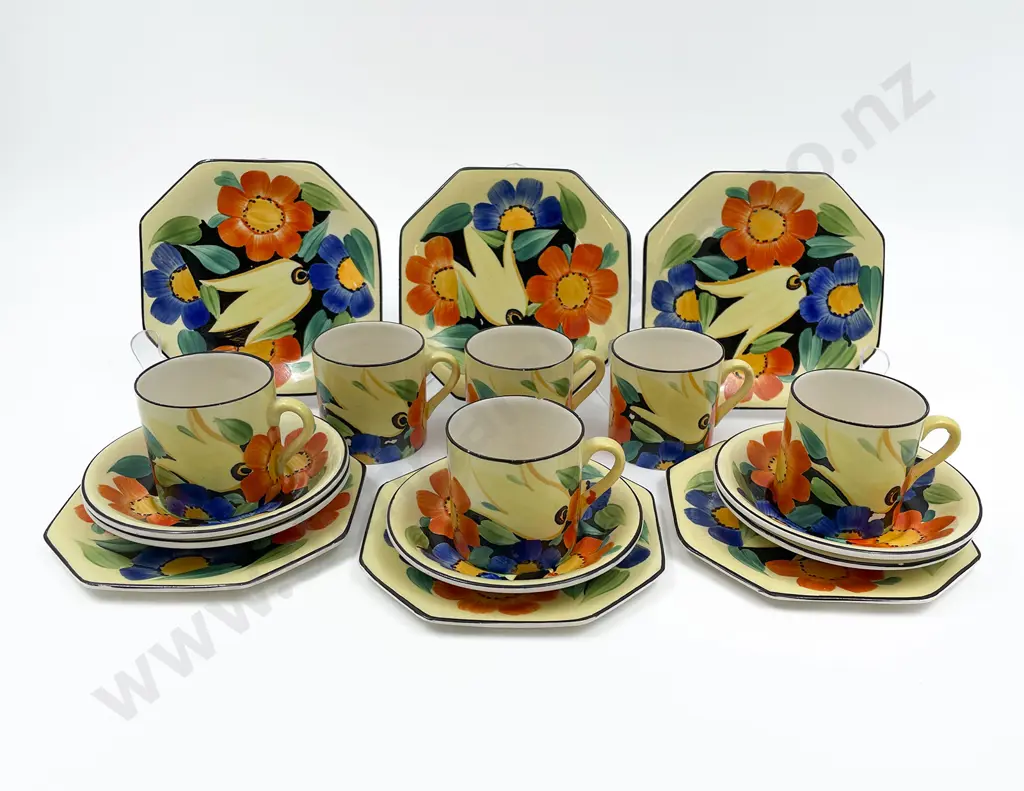 Six Demi-Tasse Sets by Grays Pottery Designed by Susie Cooper (one saucer missing Image 1++