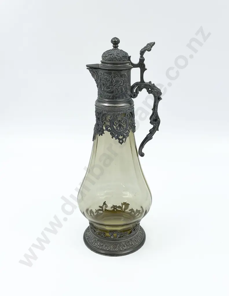 Amber Glass Claret Jug with Ornate Pewter Mounts Image 1++