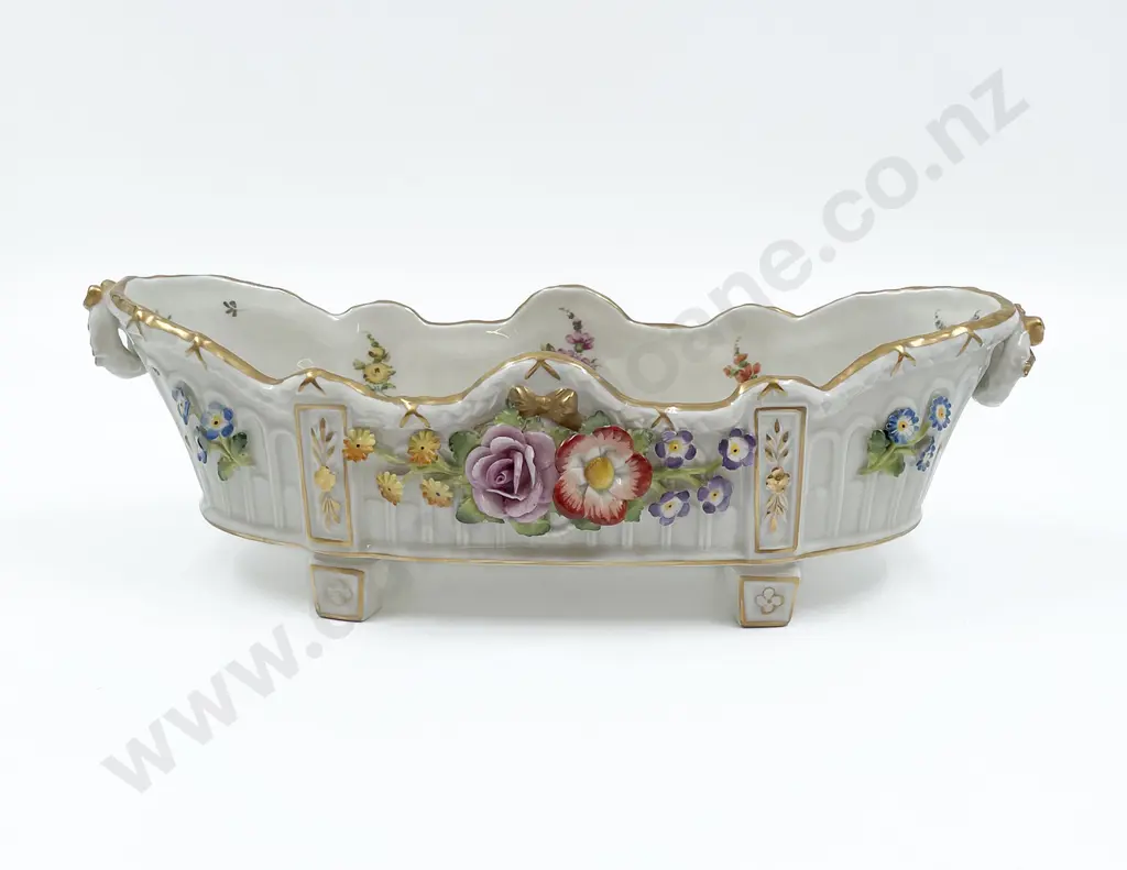 German Porcelain Centre Bowl with Applied & Hand Painted Flowers Image 1++
