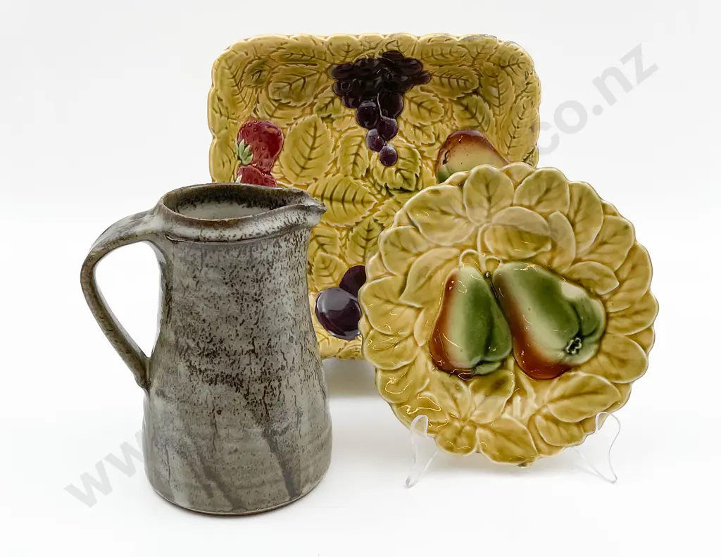 Sarreguemines Fruit Bowl & Pear Plate with NZ Pottery Jug (a/f) Image 1++
