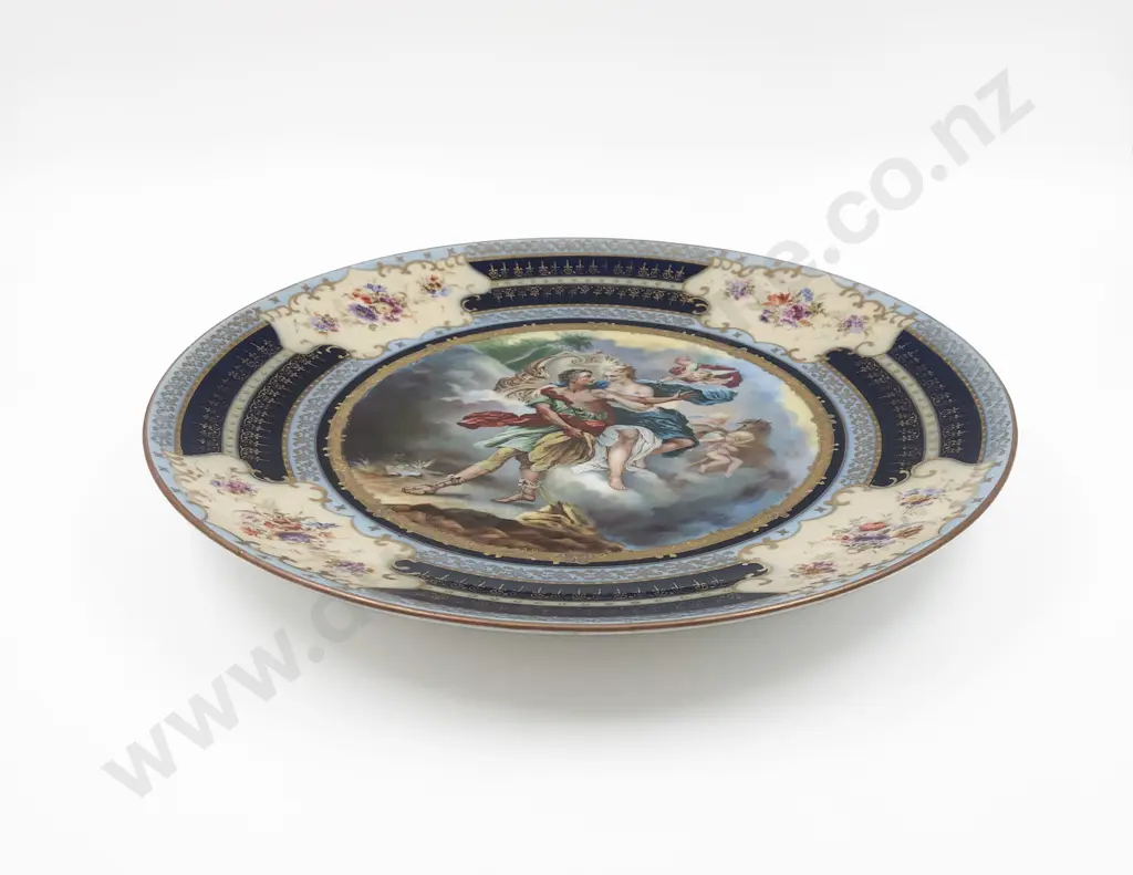 Large Porcelain Wall Plate with Classical Scene and Gilt Embellishments Image 1++