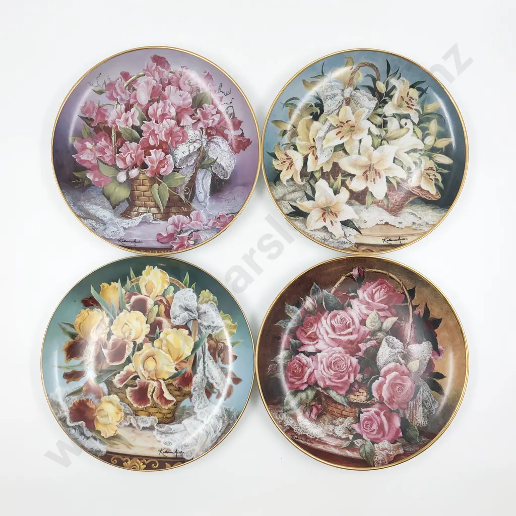 Set of 12 Katherine Austen Franklin Mint Flower Plates with Display Shelves Image 1++