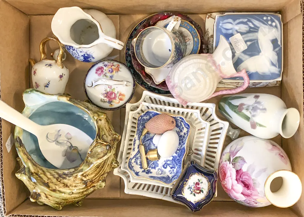 Box of Assorted Porcelain and Pottery incl Beelleek Image 1++