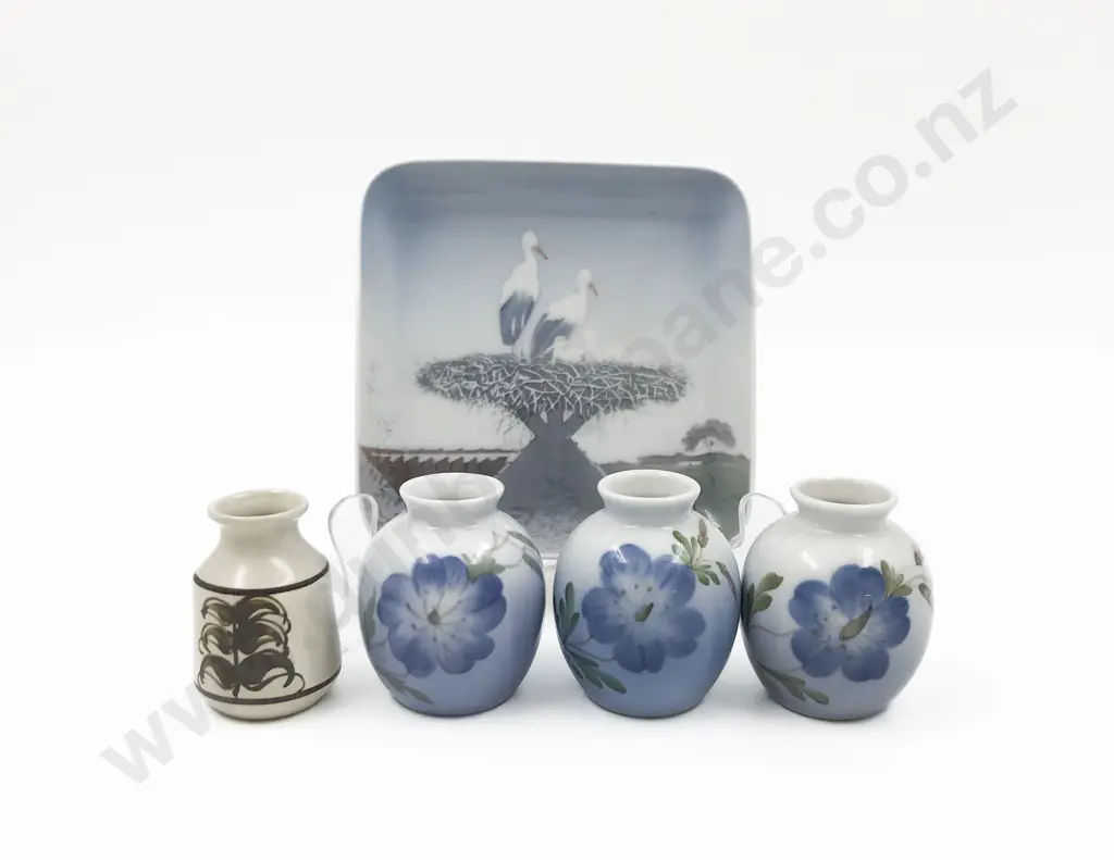 Three B&G Bud Vases with Royal Copenhagen Pin Dish Image 1++
