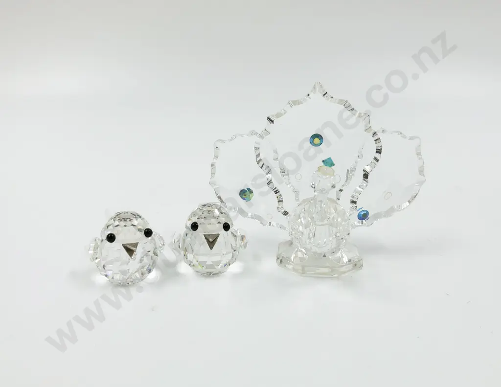 Two Tiny Swarovski Crystal Birds and Crystal Peacock Image 1++