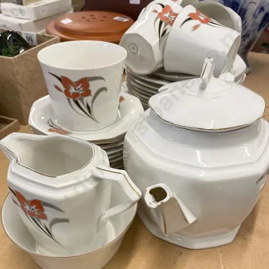 Czechoslovakian Floral Decorated Part Coffee Set (Faults)