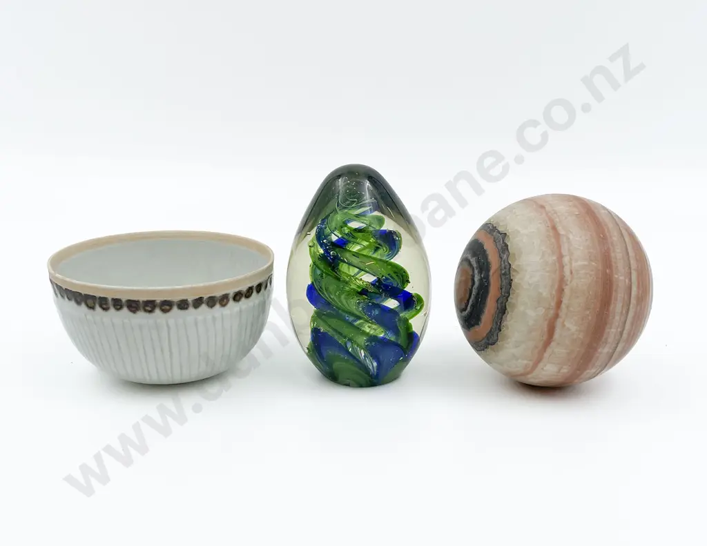 Art Glass Paperweight Together With Hardstone Carpet Ball Etc. Image 1++
