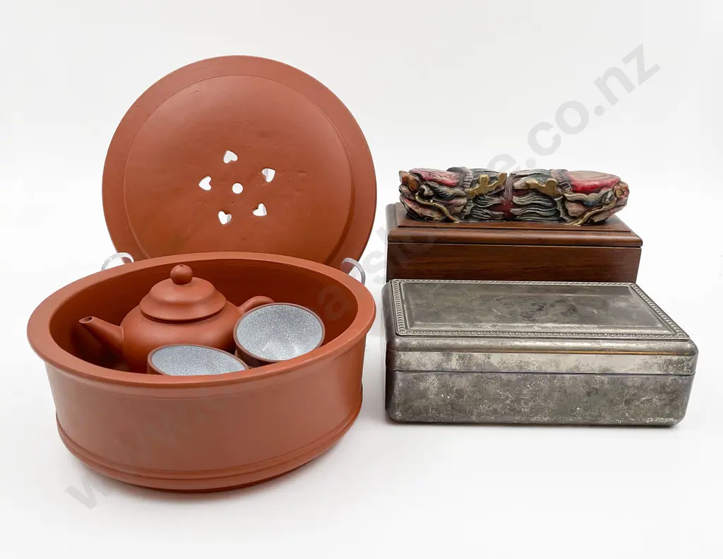Small Japanese Terracotta Tea Set Together With Two Vintage Jewellery Boxes Image 1++