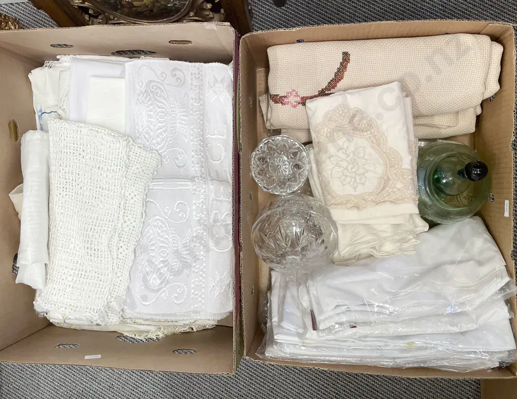Two Boxes of Assorted Vintage Linens Etc. Image 1++