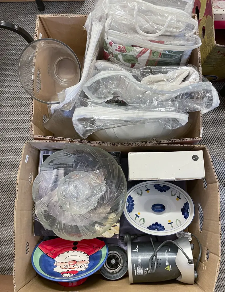 Two Boxes of Assorted Incl. Glassware and Linens Etc. Image 1++