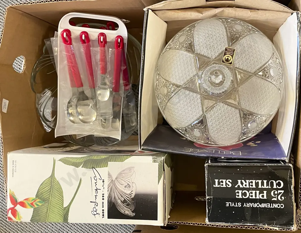 Box of Assorted Cutlery and Boxed Crystal Etc. Image 1++