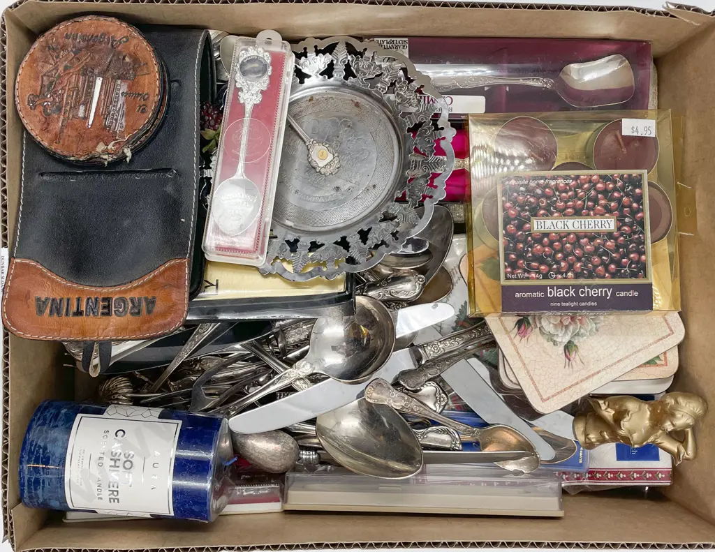 Box of Assorted Cutlery and Souvenir Spoons Etc. Image 1++