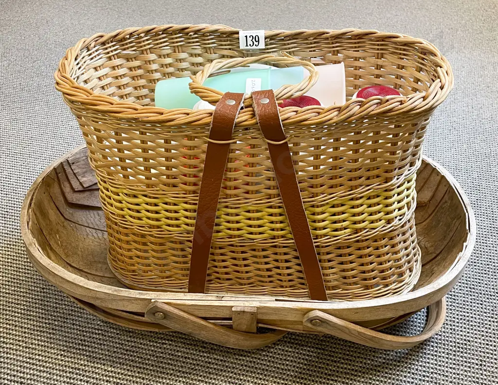 Quantity of Assorted Vintage Picnic Items in Wicker Basket Together With Other Basket Image 1++