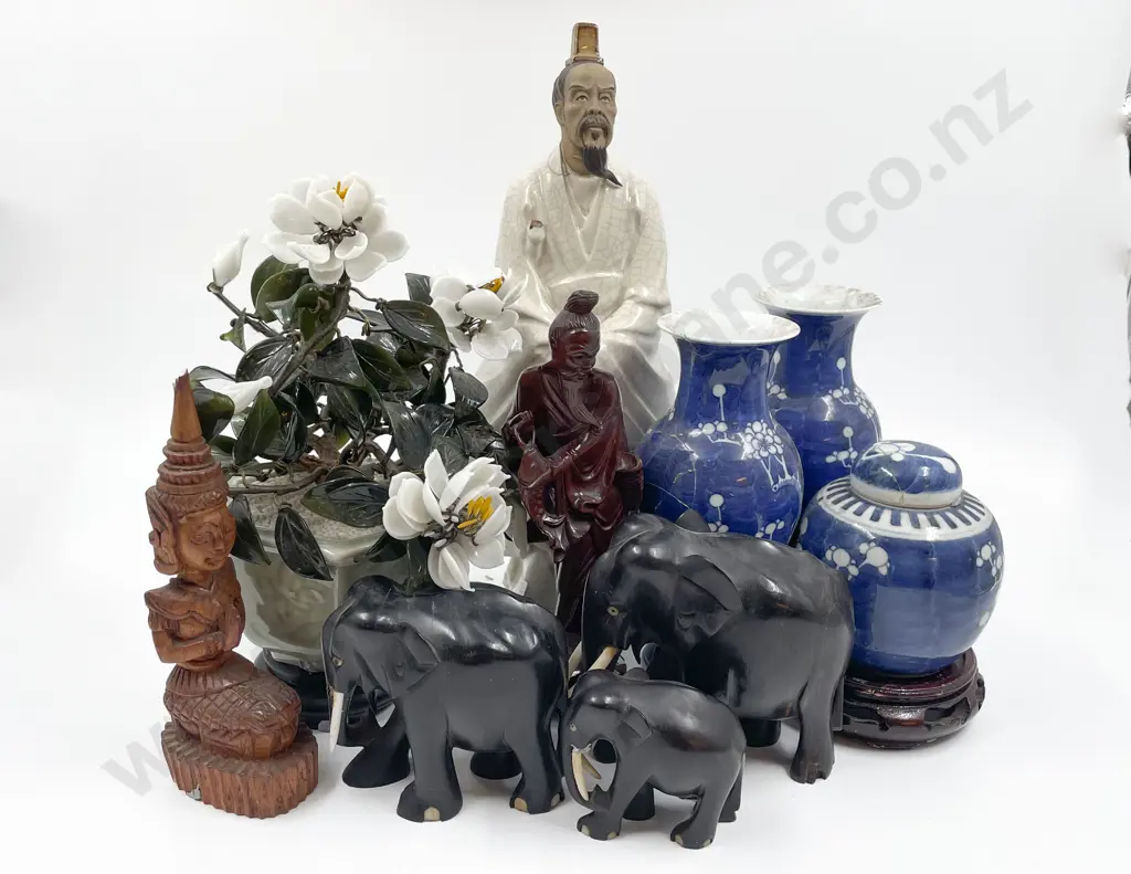 Box of Assorted Incl. Blue & White Vases and Ginger Jar Etc. Image 1++