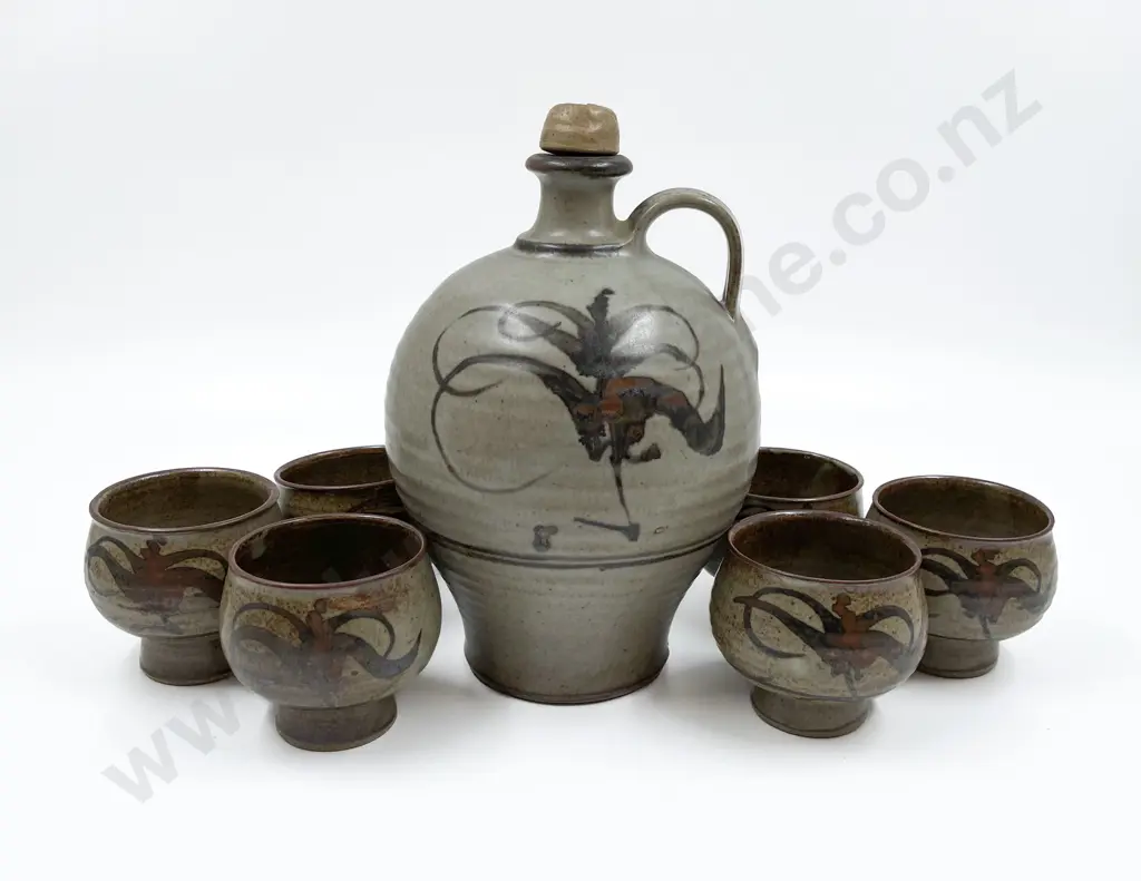 NZ Pottery Flagon and Six Cups Image 1++