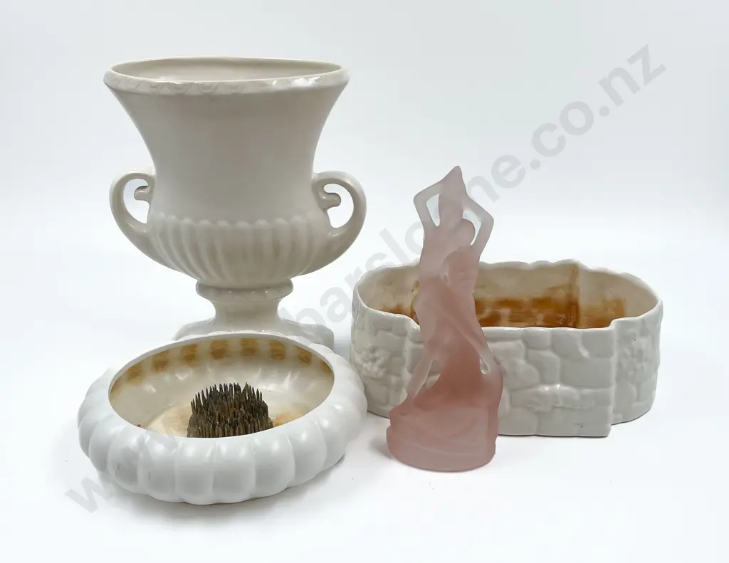 Crown Lynn Table Vase With Two White Glazed Vases Etc. Image 1++