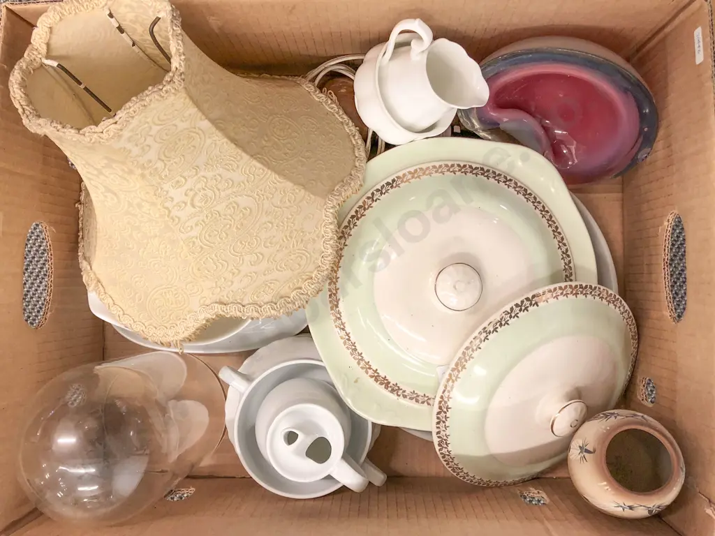 Box of Assorted China Together With Lamp Etc. Image 1++